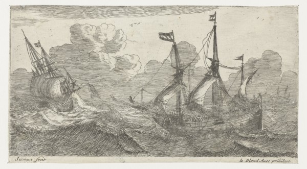 Sailing in rough seas, Anonymous, Le Blond, 1650 - c. 1709