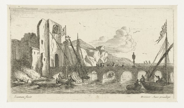Bridge in ruins, Anonymous, Pierre Drevet, 1650 - 1738