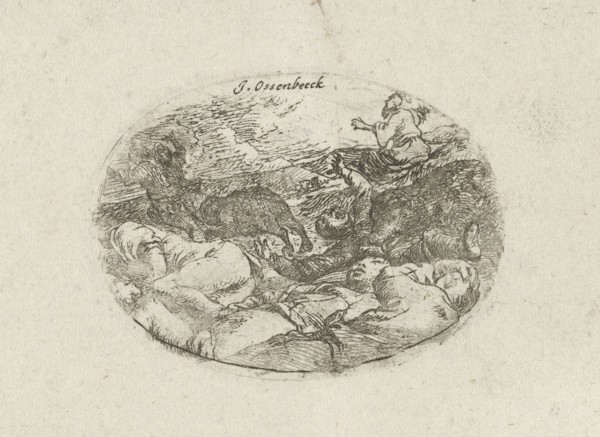 Two bears tear apart the children of Bethel, Jan van Ossenbeeck, 1647 - 1674