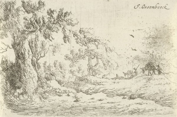 Landscape with two donkey keepers, Jan van Ossenbeeck, 1647-1674