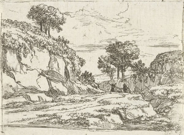 Rocky Landscape with donkey herder, Jan van Ossenbeeck, 1647 - 1674