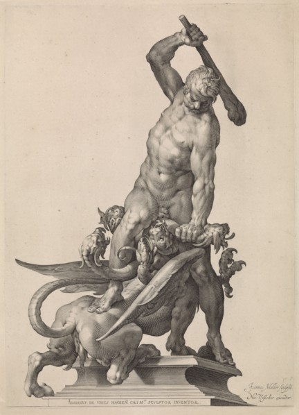 Hercules kills the Hydra of Lerna, Jan Harmensz. Muller, Nicolaes Visscher (I), 1633-1679
