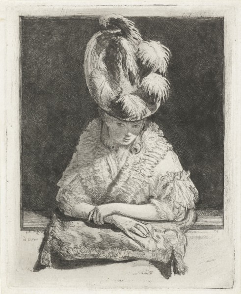 Portrait of a Young Woman with hat looking out of the window, Louis Bernard Coclers, 1756 - 1817