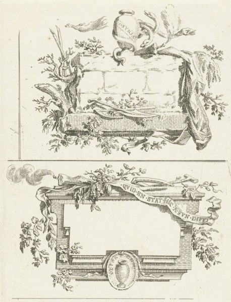 Journal with three vignettes including name Bilderdijk, print maker: Willem Bilderdijk, 1766 - 1831