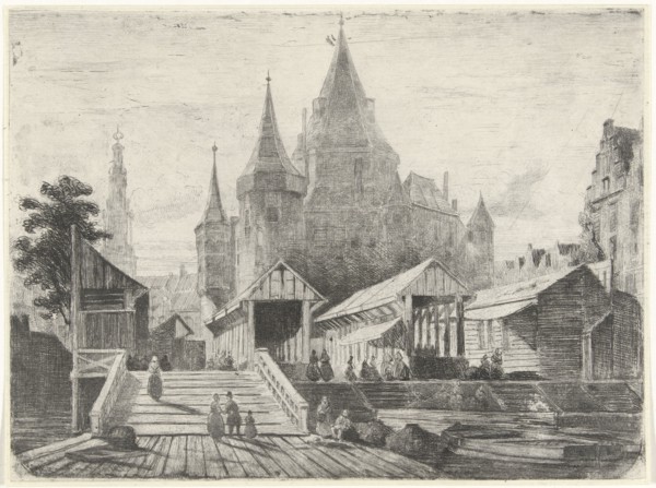 View of the Nieuwmarkt in Amsterdam, The Netherlands, Lambertus Hardenberg 1822-1900, 1849