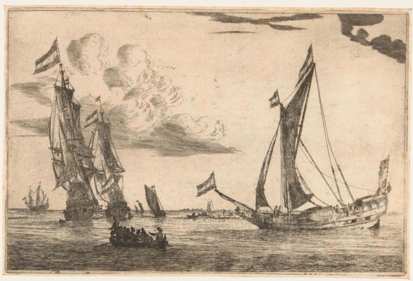 Two warships and a yacht, Reinier Nooms, 1650 - 1664, print maker