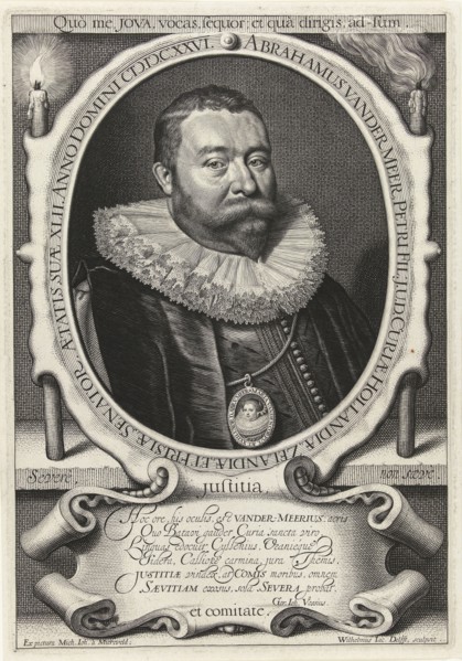 Portrait of Abraham van der Meer at the age of 42 with miniature portrait of his wife Maria van den