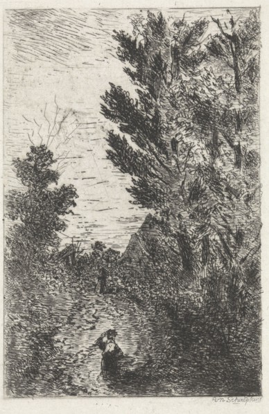 Country road with walkers, Arnoud Schaepkens, 1831 - 1904