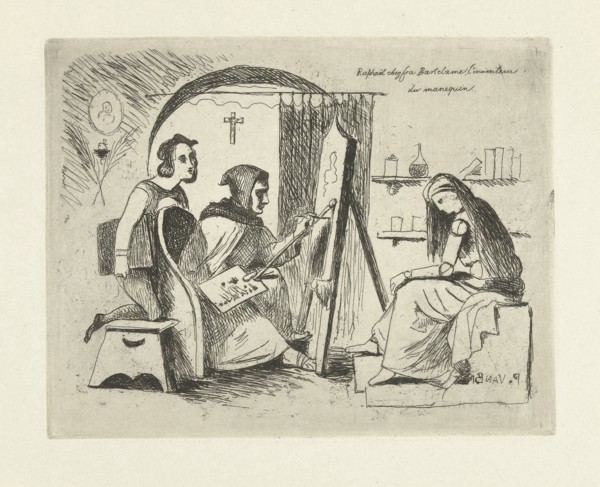 Raphael and Fra Bartolommeo working on a self-made doll, Philippus Jacobus van Bree, c. 1816 - c.