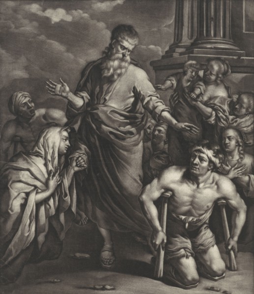 Peter heals a crippled person before the temple, Jan van Somer, 1655-1700