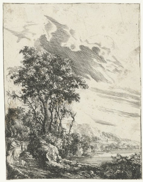 A river landscape with a man and a goat, Gilles Neyts, 1643 - 1681