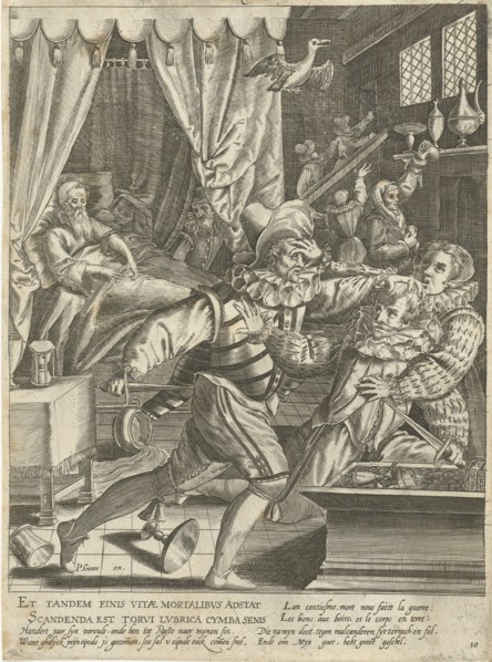 Tenth life phase of hundred years with dying man and fight for his inheritance, Assuerus van