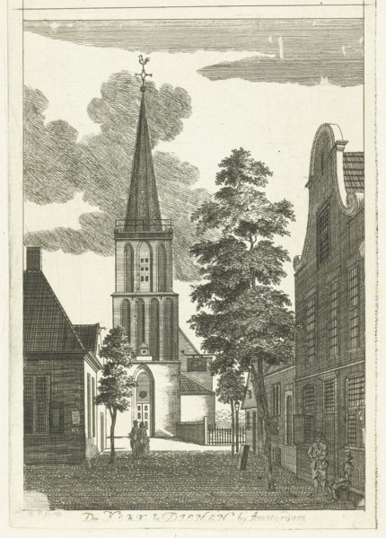 Village scene with church in Diemen, Hendrik Berg, 1769