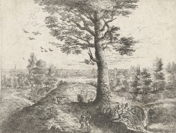 Landscape with a walking couple, Philips Augustijn Immenraet, Lucas van Uden, Frans van den