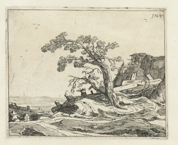 Landscape with tree, Pieter de Molijn, print maker: Cornelis van Kittensteyn attributed to, 1623 -