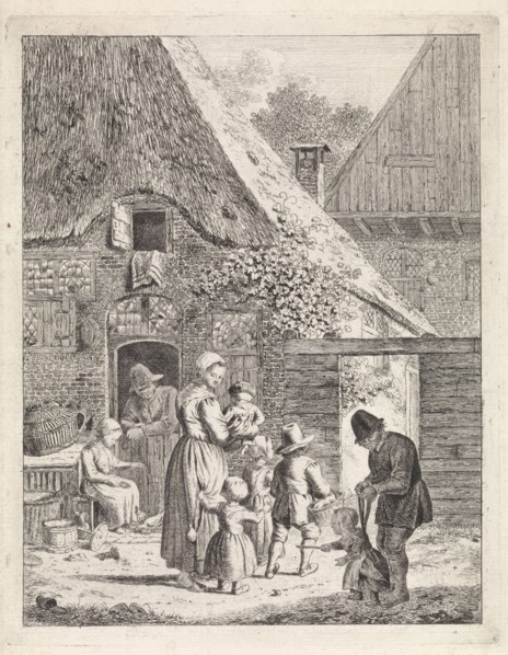 Farmers and children near a farm, Johannes Christiaan Janson, 1778 - 1823