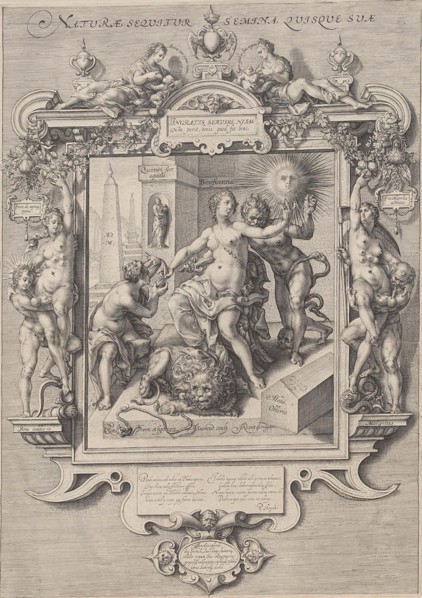 Allegory of human nature, print maker: Jan Saenredam, Cornelis Ketel, Petrus Hogerbeets, 1610 -