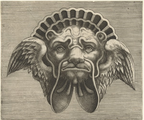 Mask with wings instead of ears and a headdress in the shape of a shell, Frans Huys, Cornelis