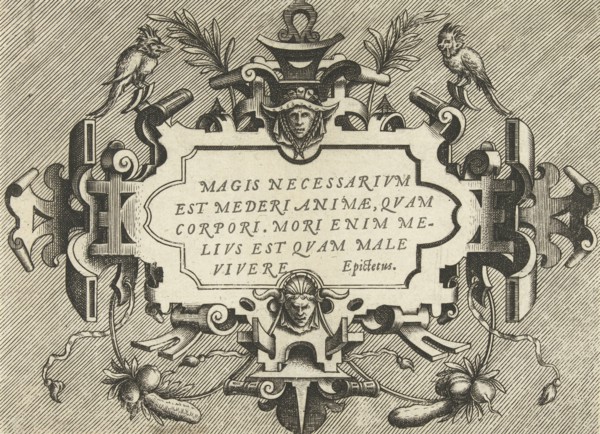Cartouche with a quote from Epictetus, Frans Huys, Hans Vredeman de Vries, Gerard de Jode, 1555