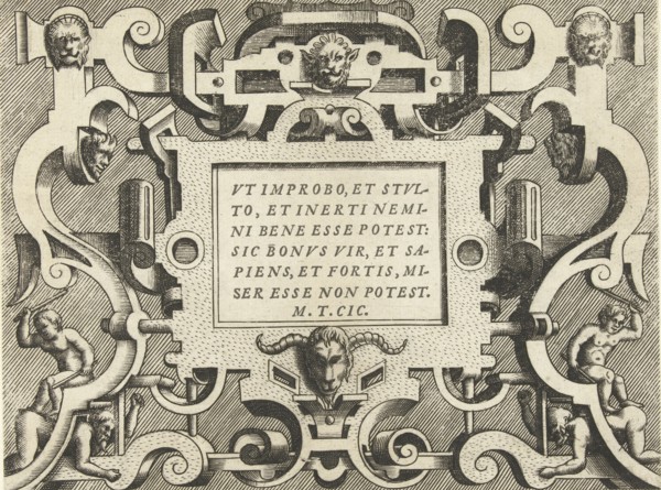 Cartouche with a quote from Cicero, Frans Huys, Hans Vredeman de Vries, Gerard de Jode, 1555