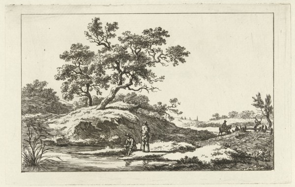 Travelers near water, print maker: Carel Lodewijk Hansen, c. 1780 - 1840