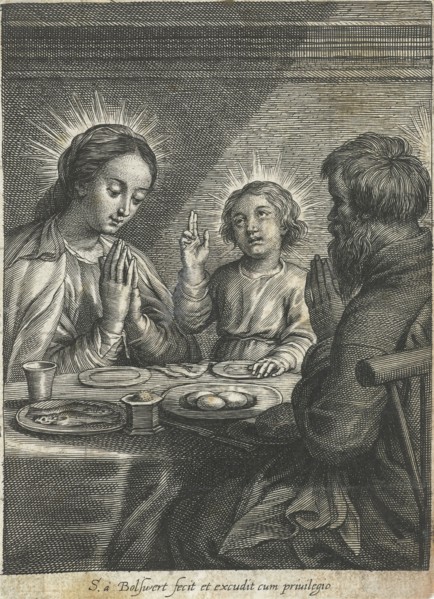 Holy Family praying before meals, Schelte Adamsz. Bolswert, Peter Paul Rubens, 1596 - 1659