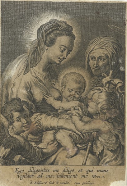 Mary with Child and John the Baptist as a child with Anna, print maker: Schelte Adamsz. Bolswert,