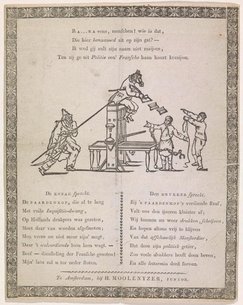 Cartoon of Van Ray, superintendent of the bookstore during the French administration in 1813,
