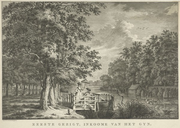 Landscape with a couple on the bank of the river Gein, Jan Evert Grave, 1769 - 1805, Jan Evert
