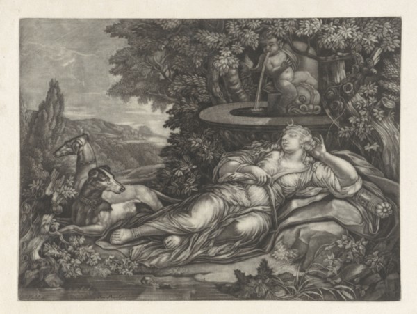 Dormant Diana, print maker: Anonymous, Gerard Valck, Anonymous, 1662 - 1726