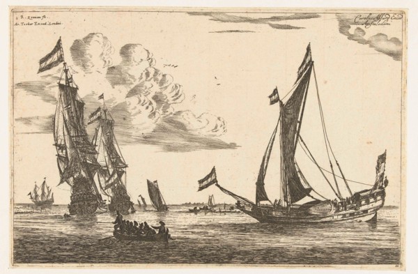Two warships and a yacht, Reinier Nooms, 1650 - before 1705
