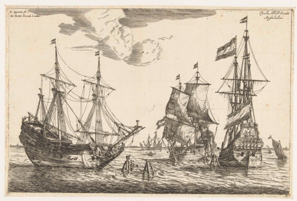 Three moored sailboats, Reinier Nooms, 1650 - before 1705