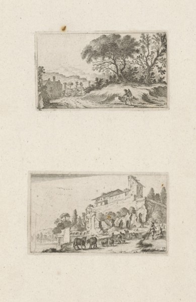 A traveler and ruins of a villa on a hill, Gillis van Scheyndel I, 1605-1653