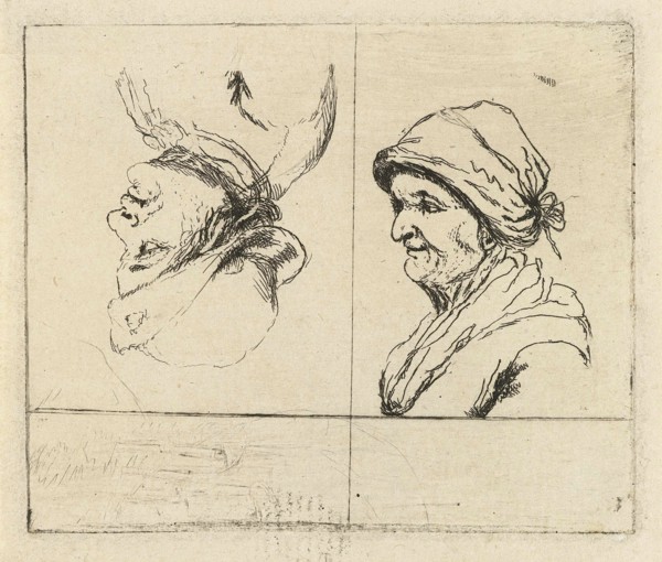 Study Sheet with two portrait busts, Marie Lambertine Coclers, 1776 - 1815
