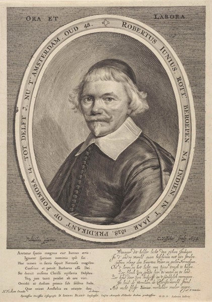 Portrait of Robert Junius, print maker: Cornelis Visscher II, Anthonie Palamedesz., Arnoldus