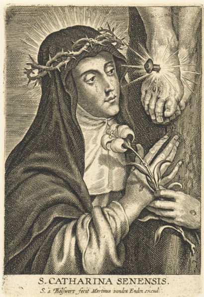 Saint Catherine of Siena with stigmata at crucifix. Schelte Adamsz. Bolswert, Peter Paul Rubens,