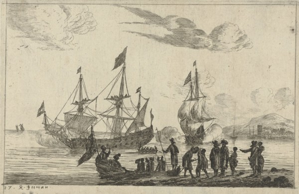 Harbour Scene with a landing boat, Reinier Nooms, 1656