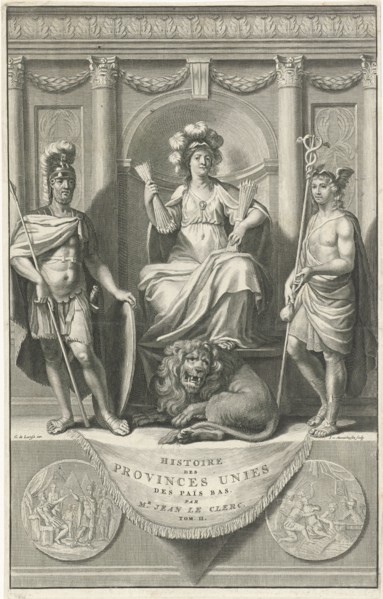 Dutch Virgin flanked by Mars and Mercury, print maker: Johannes Willemsz. Munnickhuysen, Gerard de