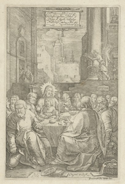 The Last Supper, print maker: Hendrick Goltzius, Lucas van Leyden, 1598 and or 1630 - 1690