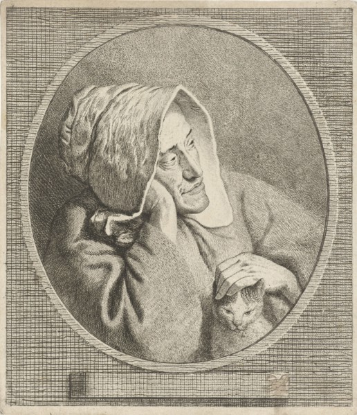Old woman with cat, Theodorus de Roode, 1746 - 1793