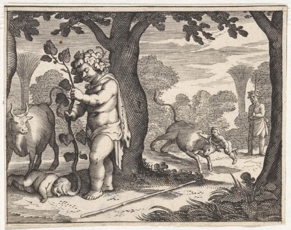 Bacchus and Ampelus, Pieter Serwouters, Jacob Matham, 1616 - 1657