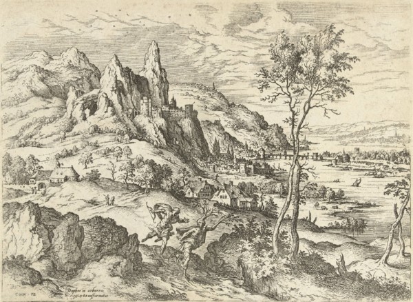 Daphne transformed into a laurel tree, Hieronymus Cock, Matthys Cock, c. 1551 - before 1558