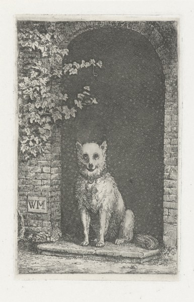 Dog sitting on the doorstep, Christiaan Wilhelmus Moorrees, 1811 - 1867