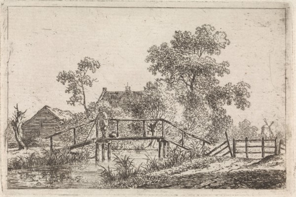 Landscape with fisherman on bridge, Johannes Christiaan Janson, 1778 - 1823