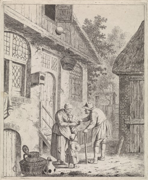 Courtyard with farmers, Johannes Christiaan Janson, Christina Chalon, 1778 - 1823