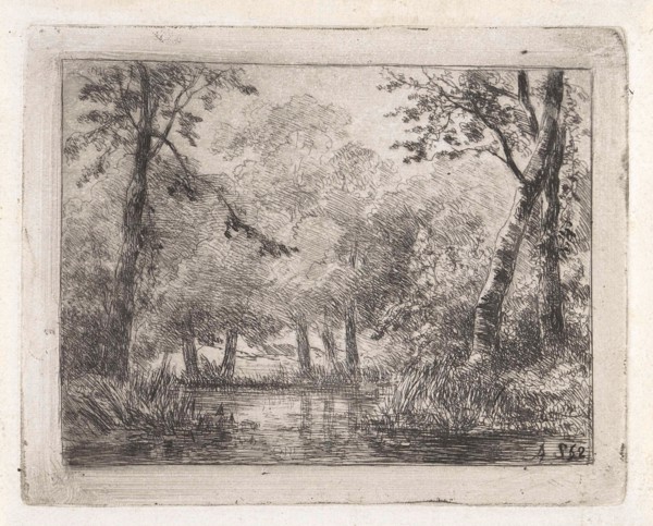 forest scene with pond, Andreas Schelfhout, 1852