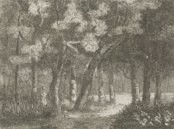 Hunter and his dog in the woods, Hermanus Jan Hendrik van Rijkelijkhuysen, 1823-1883