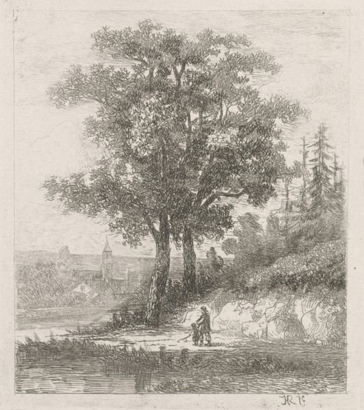 A man and a child on the waterfront, Hermanus Jan Hendrik van Rijkelijkhuysen, 1823 - 1883