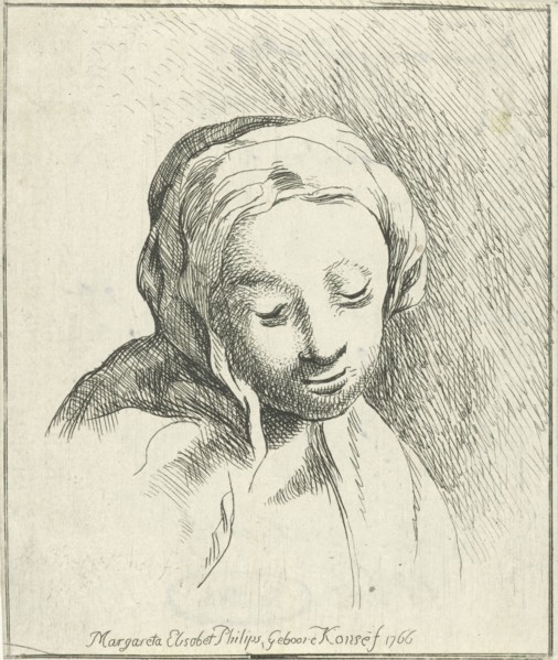 Bust of a woman, with headscarf, Margaretha Elisabeth Konsé-Philips, 1766