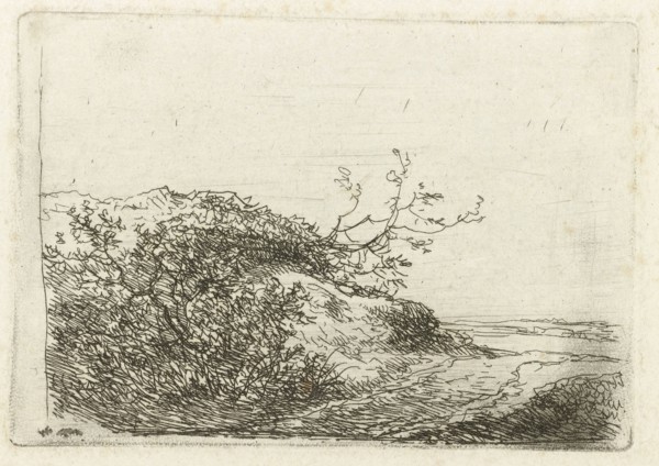 Dune landscape with bushes, Andreas Schelfhout, 1802 - 1870